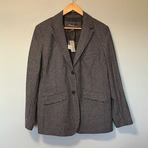 NWT Eddie Bauer Black and Grey Houndstooth Wool Checkered Blazer